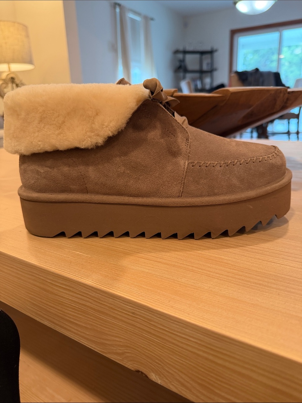 UGG Brown Suede Ankle Boot with Cream Shearling Cuff